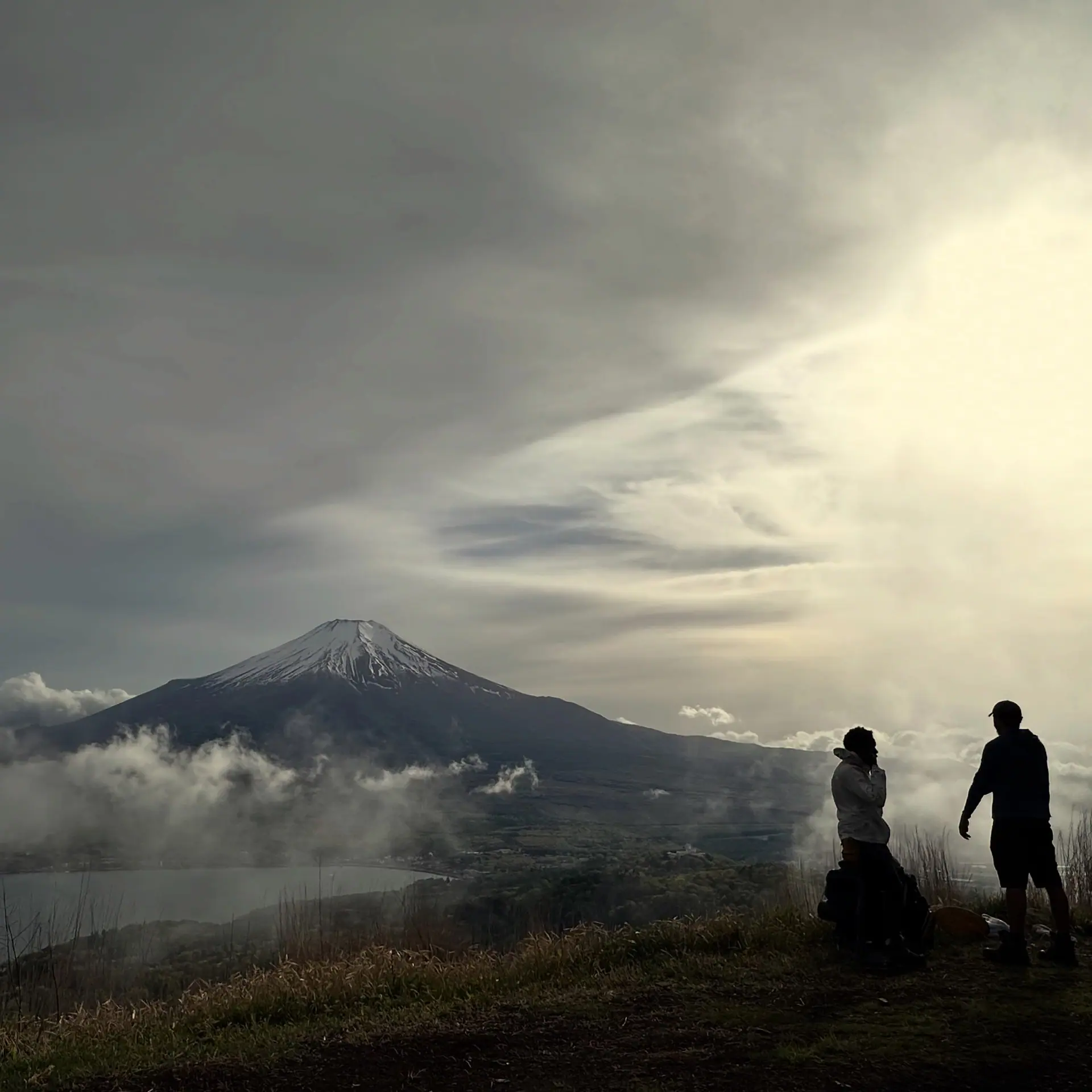 Andrew and Sean standing by Mt. Fuji on the Tokai Nature Trail